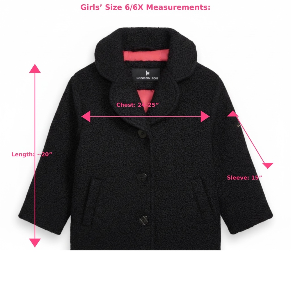 London Fog NWT Girls Coat 6/6X Black Teddy Jacket Hot Pink Lining Heart Buttons - Picture 4 of 8